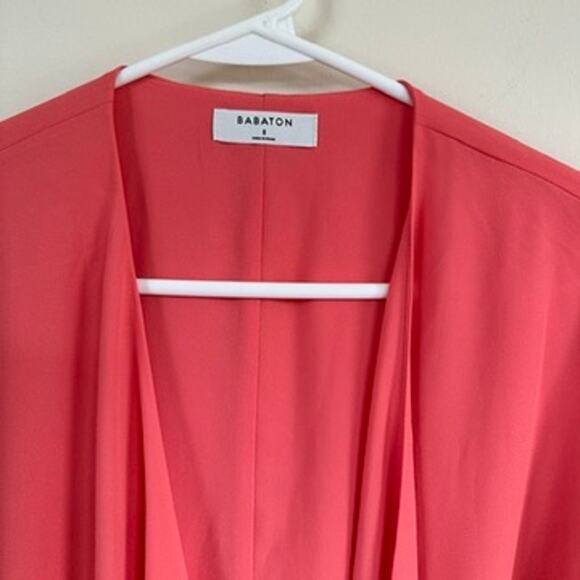 Aritzia Babaton Coral Wallace Short Sleeve Wrap Mini Dress Small V-Neck Lined - Picture 3 of 11